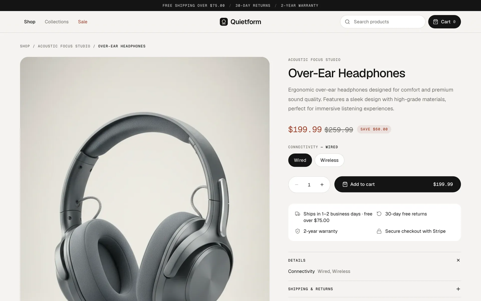Quietform: Product page